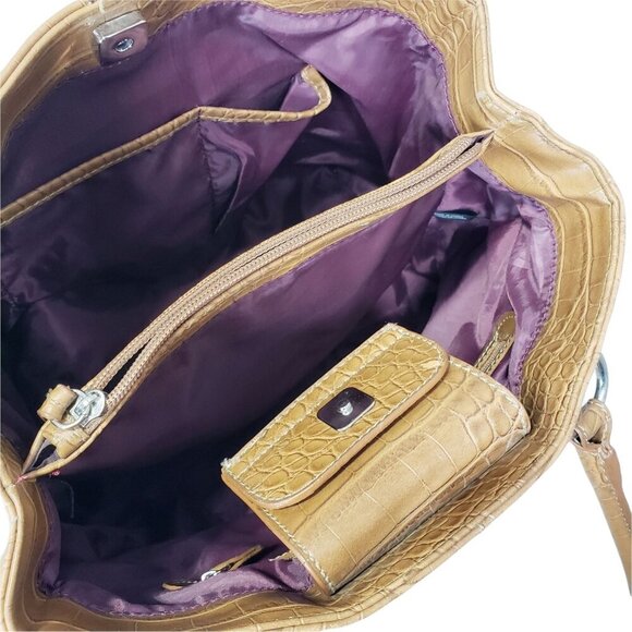 Tommy Hilfiger Tan/Light Brown Leather Shoulder Bag Purse Toe Faux Croc - Picture 4 of 8